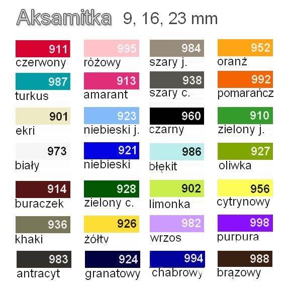 Aksamitka - karta kolorów